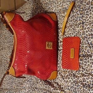Genuine leather Dooney & Bourke satchel and change purse python embossed